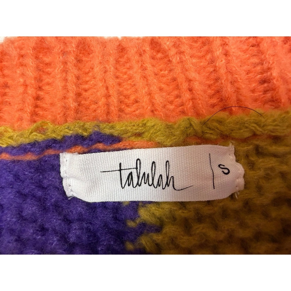 Patchwork Knit‎ Cardigan Sweater Orange Purple Green Cream Size S - Picture 3 of 5